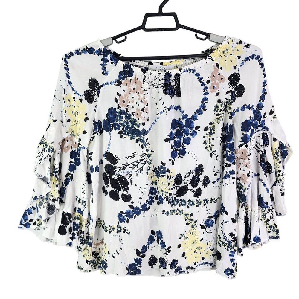 Women's Fever Floral Print Blouse Top Shirt Ruffle Sleeve Multicolor Size L